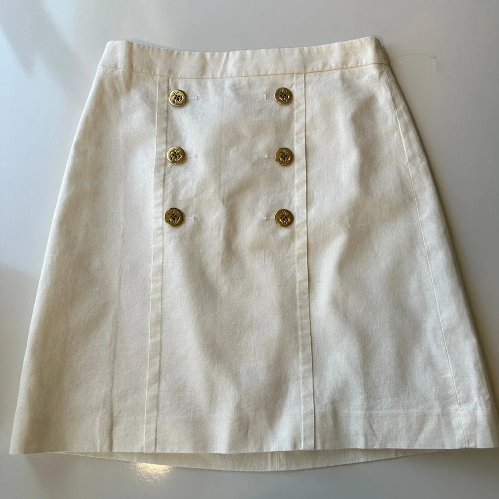 J.Crew Factory Linen Blend Cream A-Line Coastal Preppy Nautical Skirt Size 2 NEW